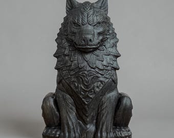 Statue de loup Fenrir, décor mythologie nordique, sculpture sur bois, Statue de loup nordique Fenrir, dieu Fenrir, Statue viking, dieux nordiques, autel païen nordique