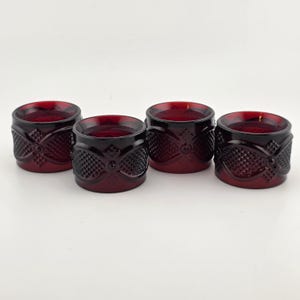Vintage Avon Cape Cod Ruby Red Glass Napkin Rings Set of Four