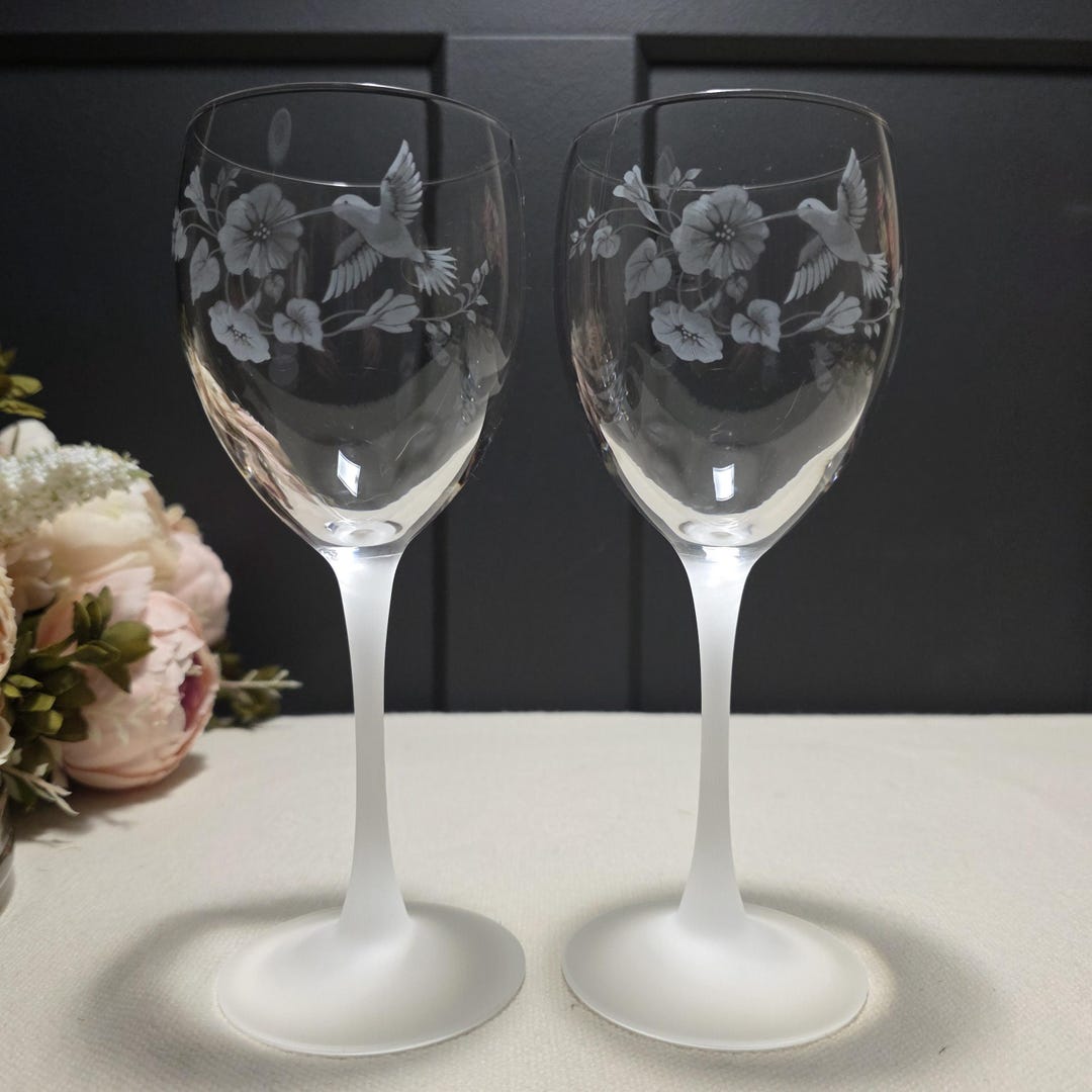 Vintage Avon Hummingbird Goblets – Etched Floral Lead Crystal, Frosted ...
