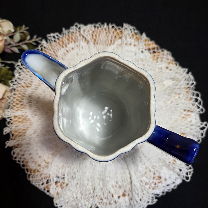 Antique Chinese Porcelain Pitcher Cobalt Blue Hand Painted Figural Early 1900s Chinoiserie Vase image 9