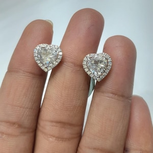 Heart Cut Natural  Moissanite Gemstone Sterling Silver Earring, baguette Cut Stud. April birthstone Stud, Gift For Mother, Party wear Stud.