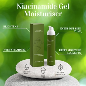 Niacinamide Gel Moisturiser 50ml – 5% Vitamin B3 Face Gel for Brightening, Hydrating, Uneven Skin Tone & Pigmentation | Vegan Skincare