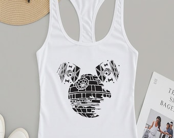 Mickey Head Star Wars Racerback, Classic Mickey Tee, Star Wars Outfit, Disney Tee, Disney Trip Racerback, Galaxy's Edge Top, Disney World