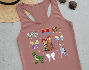 Toy Story Bow Racerback, Disney Toy Story Outfit, Disney Trip Tee, Disney Friends Top, Toy Story Characters Tank Top, Best Friends Tank Top