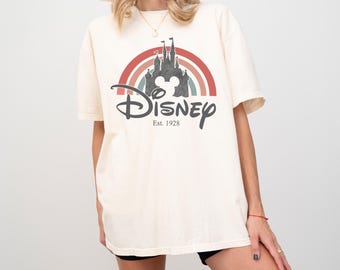 Comfort Colors Mickey & Co 1928 Rainbow T-shirt, Disney Rainbow Castle Shirt, Disney Trip Tee, Disneyworld Family Mickey And Friends Shirt