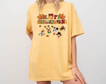 Comfort Colors Mickey and Friends Happy Thanksgiving Shirt, Disney Fall Season Shirt, Thanksgiving T-shirt, Fall Apparel, Autumn T-Shirt