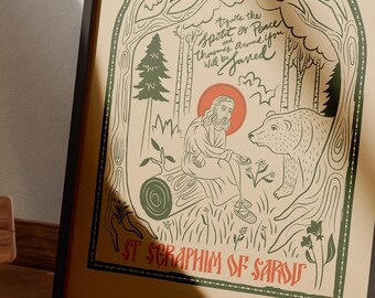 Lámina ilustrada con una cita de San Serafín de Sarov, santo ortodoxo ruso (descarga digital)