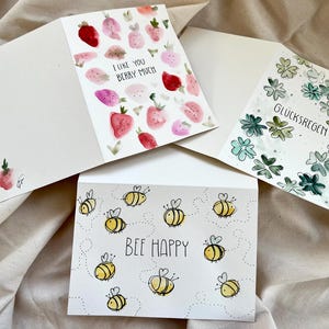 Süße Grußkarten 3er Set | Drei handbemalte Karten mit netten Grüßen | Persönliche und einzigartige Aquarellkarten auf hochwertigem Papie