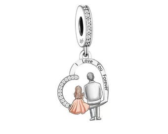 S925 Sterling Silver  Rose Gold Father  Daughter Love Charm Pendant  - AVILIA Designs Pandora Compatible