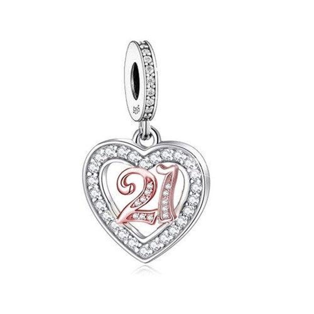 S925 Sterling Silver & Rose Gold 21st Birthday Open Heart Charm Pendant ...