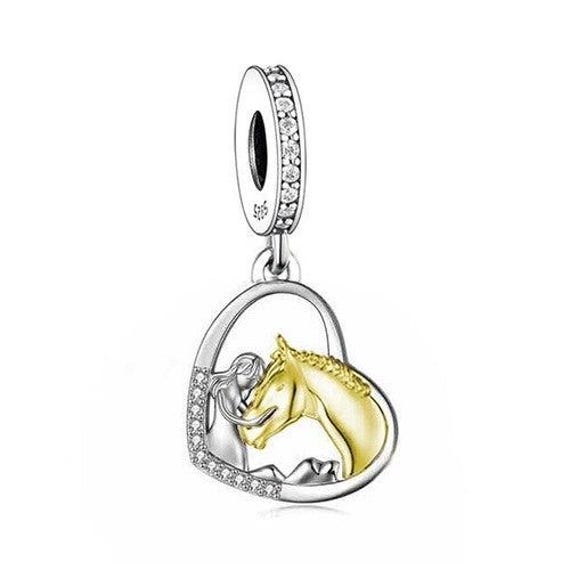 S925 Silver Yellow Gold PL Pony Horse Girl Pendant Charm AVILIA