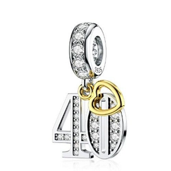 S925 Silver Gold Pl Hanging 40th Milestone Birthday Charm