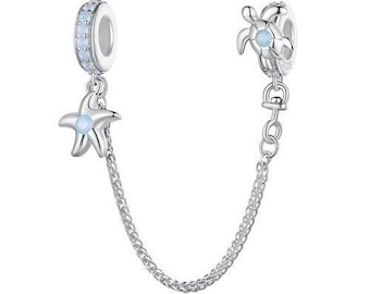S925 Sterling Silver Opalescent Turtle Ocean Non-Slip Safety Chain - AVILIA Designs Pandora Compatible