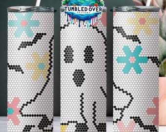 SS16 Floral Ghost Daisy Digital Rhinestone Tumbler Pattern