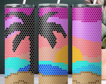 SS20 Pink Beach Sunset Digital Rhinestone Tumbler Pattern