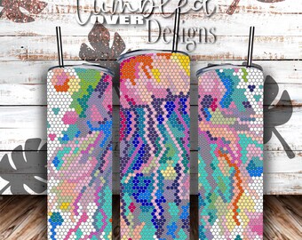 SS16 Watercolor Jellyfish Digital Rhinestone Tumbler Pattern