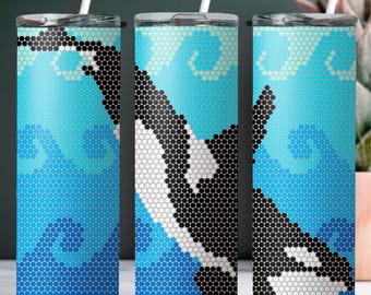 SS16 Orca Waves Digital Rhinestone Tumbler Pattern