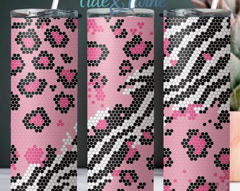 SS16 Pink Safari Leopard and Zebra Print Digital Rhinestone Tumbler Pattern