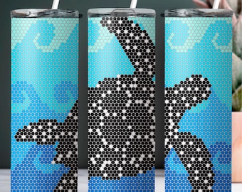 SS16 Sea Turtle Waves Digital Rhinestone Tumbler Pattern