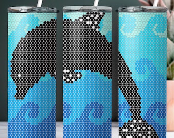 SS16 Sea Turtle Waves Digital Rhinestone Tumbler Pattern