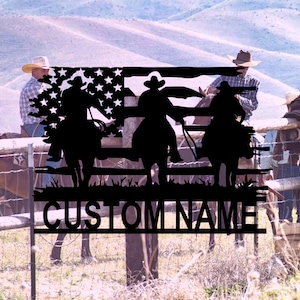Custom US Flag Cowboy Metal Hang Sign,Cowboy Metal Wall Art Sign,Personalized Cowboy Decor Sign,Cowboy Metal Sign,Housewarming,8-24 inch