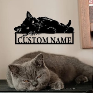 Personalized Lazy Cat Decor Sign,Cat Metal Sign,Custom Cat Metal Wall Art Sign,Your Cat Name Sign,Cat Hang Sign,Housewarmings Sign,8-24 inch