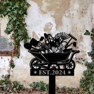 Benutzerdefinierte Garten-Werkzeuge Warenkorb Metall Pfahl-Schild, Garten Metall Kunst Pfahl-Schild, Hof-Dekor für Gärtner, Blumen-Schild, Housewarming, Geschenk für Pflanzenliebhaber