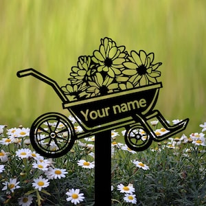 Kundenspezifisches Metallgarten-Warenkorb-Staken-Schild, Garten-Metall-Kunst-Stake-Schild, Yard-Dekor für Gärtner, Blumen-Schild, Housewarminggeschenk, Geschenk für Pflanzenliebhaber