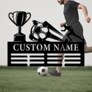 Custom Soccer Medal Metal Wall Sign,Personalized Soccer Metal Sign,Soccer Metal Hang Sign,Soccer Winner Name Metal Sign,Sport Medal Sign