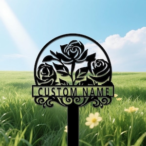 Custom Rose Stake Metal Sign,Garden Decor Stake Metal Art Sign,Personalized Garden Name Stake Sign,Memorial Stake,Housewarming,8-24inches