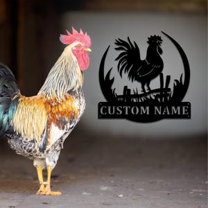 Letrero de metal de gallo personalizado para pared, letrero decorativo personalizado de gallo, letrero de metal de gallo, letrero con nombre de granja de gallo, letrero colgante de gallo, de 8 a 24 pulgadas