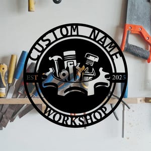 Custom Workshop Metal Wall Art Sign,Personalized Workshop Metal Sign,Workshop Metal Hang Sign,Dad Workshop Name Metal Sign,8-24inches