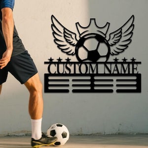 Custom Soccer Medal Metal Wall Sign,Personalized Soccer Metal Sign,Soccer Metal Hang Sign,Soccer Winner Name Metal Sign,Sport Medal Sign