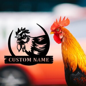 Letrero de metal de gallo personalizado para pared, letrero decorativo personalizado de gallo, letrero de metal de gallo, letrero con nombre de granja de gallo, letrero colgante de gallo, de 8 a 24 pulgadas