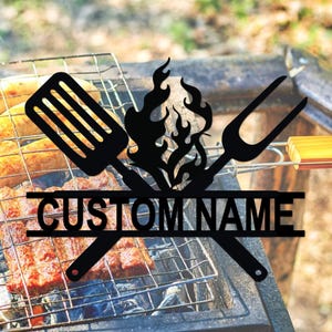 Personalized BBQ Metal Wall Art Sign,Grill Schild Decor,Custom BBQ Metal Sign,Grill Chill Decor, Father&#39;s BBQ,Smoker Grilling Gift,8-24 inch