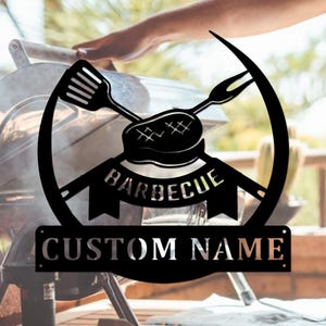Personalized BBQ Metal Wall Art Sign,Grill Schild Decor,Custom BBQ Metal Sign,Grill Chill Decor, Father&#39;s BBQ,Smoker Grilling Gift,8-24 inch