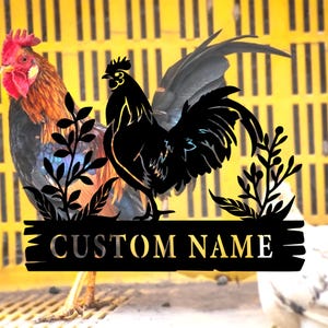 Letrero de metal de gallo personalizado para pared, letrero decorativo personalizado de gallo, letrero de metal de gallo, letrero con nombre de granja de gallo, letrero colgante de gallo, de 8 a 24 pulgadas