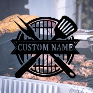 Custom BBQ Metal Sign,Grill Schild Decor,Personalized BBQ Metal Wall Art Sign,Grill Chill Decor,Father&#39;s BBQ,Smoker Grilling Gift,8-24 inch