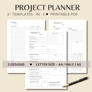 Project Planner Printable | Work Planner | Project Timeline Tracker | Project Management | Business Planner PDF | GoodNotes Template | A5