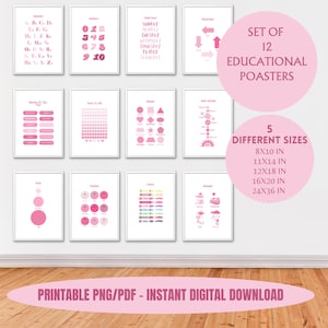 Set of pink positive affirmation gallery wall prints for a playroom, girls bedroom or nursery prints only, educational posters.