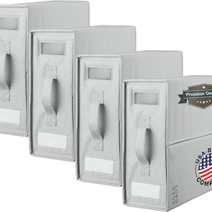 Loft and Ivy Sheet Organizer Box – Foldable Linen Storage with Handles, Label Slot & Closure for All Sizes – 4-Pack Bedding Holder