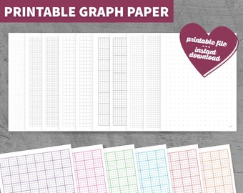 Graph Paper 10 Options 7 Colors Grid Dot | Printable Download PDF