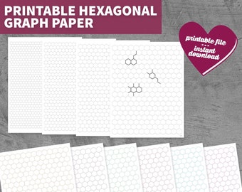 Hexagon Graph Paper 4 Size Options 7 Colors | Organic Chemistry Science STEM Molecules Hexagonal Graph Grid | Printable Download PDF