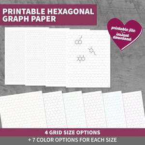 Hexagon-Maßpapier 4 Größenoptionen 7 Farben | Organische Chemie Wissenschaft STEM Moleküle Hexagonal Graph Grid | Druckbare Download PDF