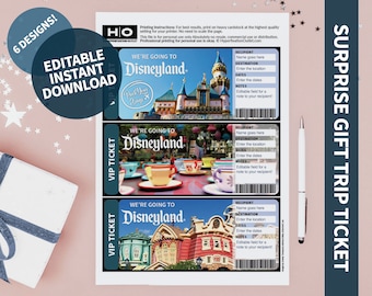 Disneyland Mock Trip Ticket: Surprise Gift (Instant PDF Download) Printable & Editable Faux Boarding Pass or Keepsake
