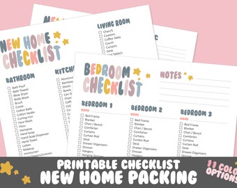 New Home Checklist: Printable Packing List (Instant PDF Download) (11 Colors)