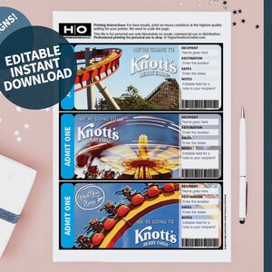 Knotts Berry Farm Geschenk Reise Mock Ticket. Sofortiger Download. Bearbeitbares PDF. Bordkarte. Druckbare Urlaubs Druckbare Ticket Überraschungsreise