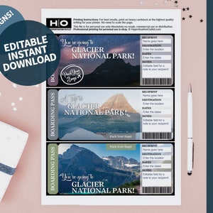 Glacier National Park Gift Trip Mock Ticket. Instant Download. Editable PDF. Boarding Pass. Vacation Ticket. Printable Ticket. Surprise Trip