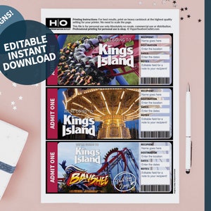 Kings Island Geschenk Reise Mock Ticket. Sofortiger Download. Bearbeitbares PDF. Bordkarte. Druckbare Urlaubskarte zum Ausdrucken. Ticket Überraschungsreise