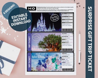 Disneyworld Gift Trip Mock Ticket. Instant Download. Editable PDF. Boarding Pass. Printable Vacation Ticket Printable. Ticket Surprise Trip